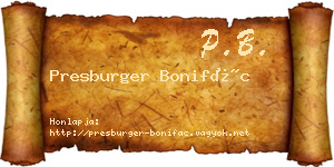 Presburger Bonifác névjegykártya